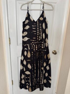 Banana Republic Maxi Dress Brown Leaf and Geo Print Spaghetti Straps XS